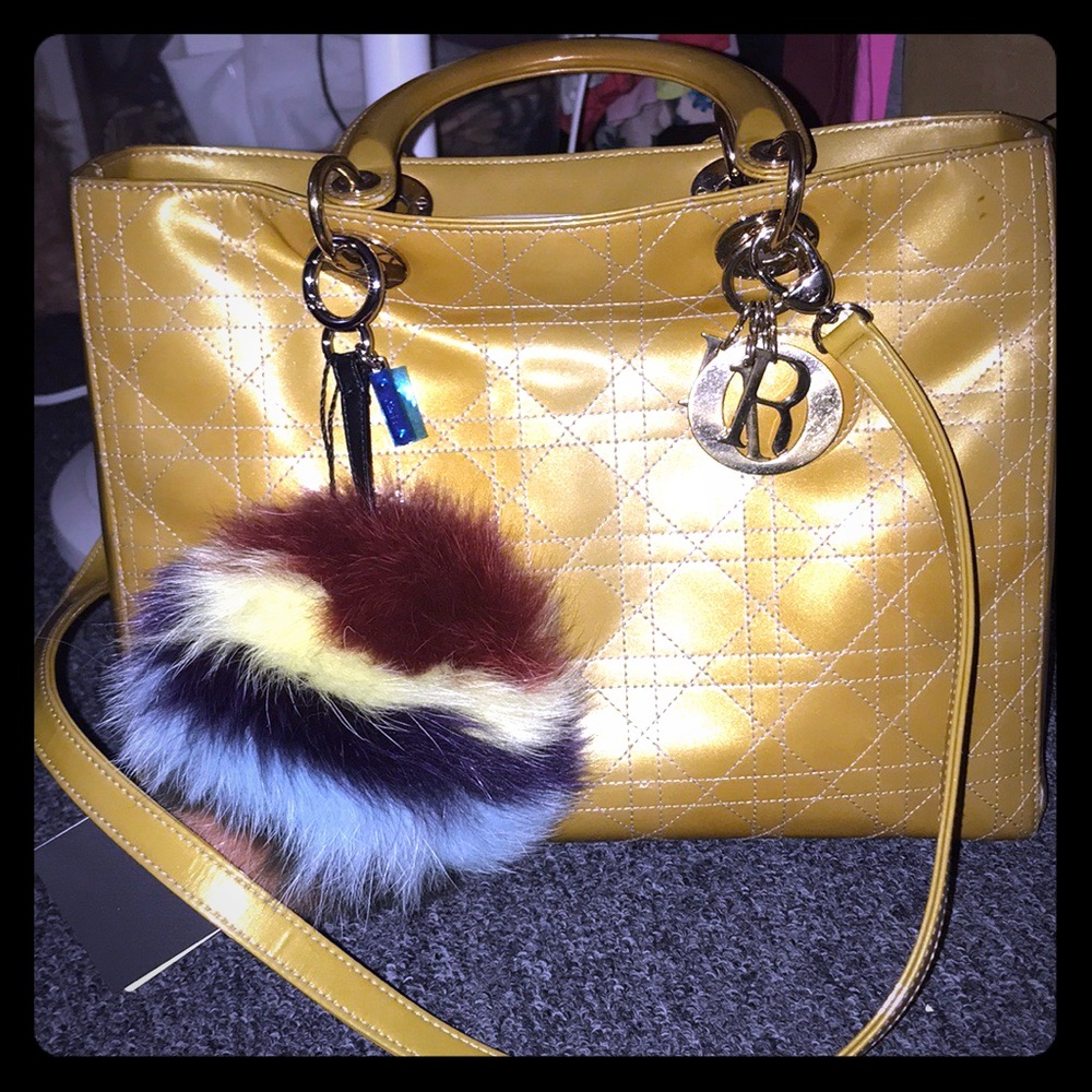Dior Vintage Large Lady Dior Tote Yellow Patent Leather